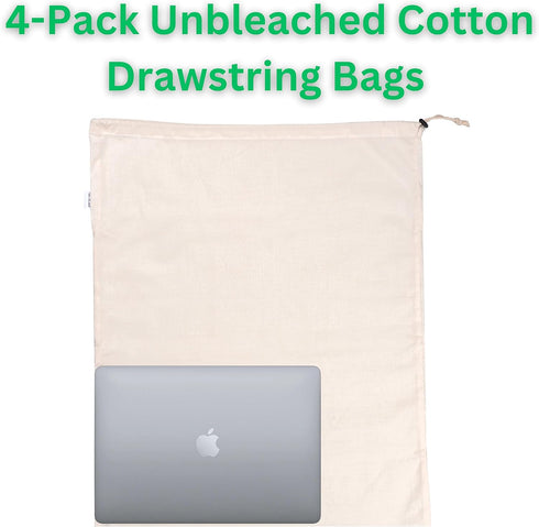4-Pack Jumbo Drawstring Dust Covers Large Cotton Cloth Storage Pouch 26" x 20" String Bag for Handbags Laundry Purses Shoes...