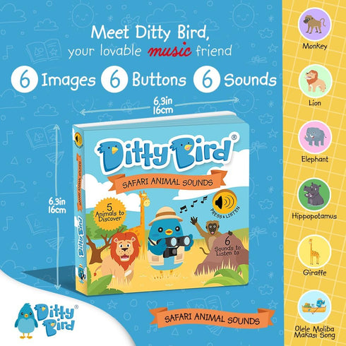 Ditty Bird Safari Book for Toddlers | Realistic Animal Sound Book | Interactive Safari Board Books for Toddlers 1-3 | Sensory, Musical Books for A...