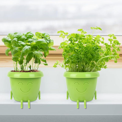 2-Pack Smiling Cute Plant-Pots - Plastic Funny Face Flower Pots with Drainage, Unique Cute Planters for Indoor Plants, Gifts for Plant Lovers...