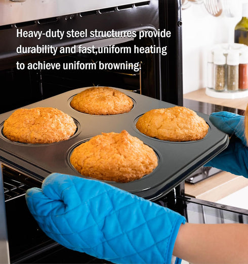 Muffin Tray Cupcake Baking Pan, 4-Cup Nonstick Carbon Steel Muffin Tins Non-Stick Cupcake Tin Bakeware Accessories for Baking Cupcakes Muffin Brow...
