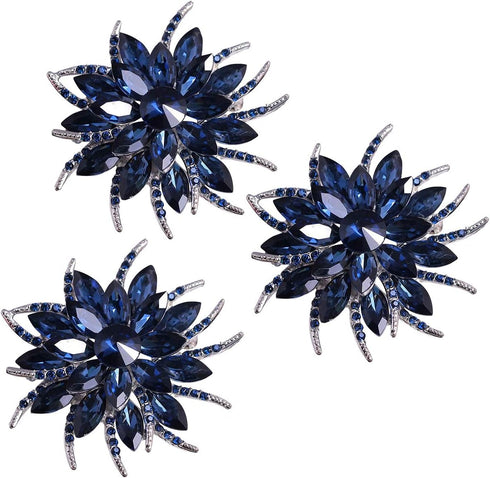 Flower Brooches Pin for Women Brides Created Crystal Brooch Blue?3Pcs?...
