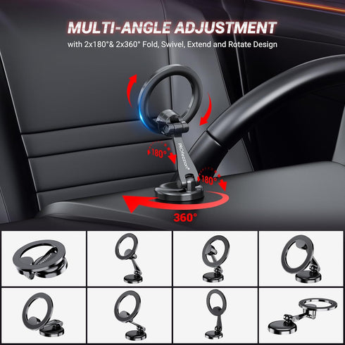 PROfezzion Magnetic Car Phone Mount, 2 x 180 Folding & Double 360 Rotating, Designed for iPhone 15/14/13/12 Series, 2023 Upgraded Super Magnets, 3...