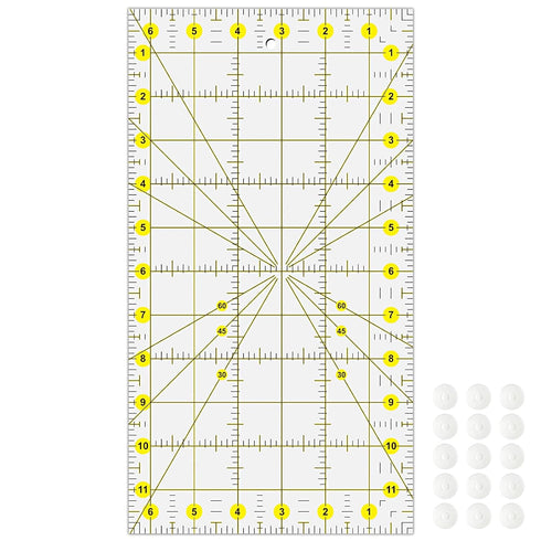 Quilting Rulers, Acrylic Ruler, 6.5 X12 Inch with Non-Slip Rings 15 Pieces for Quilting and Sewing...