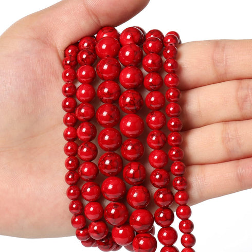 35pcs 10mm Red Beads Red Turquoise Bead Crystal Gemstone Beads for Bracelets, Natural Stone Beads for Jewelry Making DIY Bracelet Necklace...