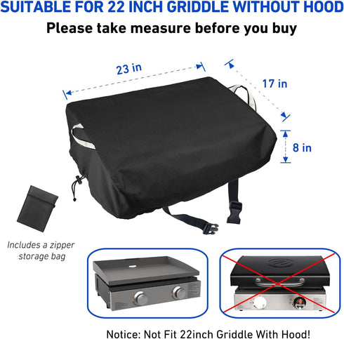 22 inch Griddle Cover for Blackstone - 600D without Hood Grill Cover with Handles Waterproof UV-proof Windproof Drastring for BBQ Outdoors,Black...