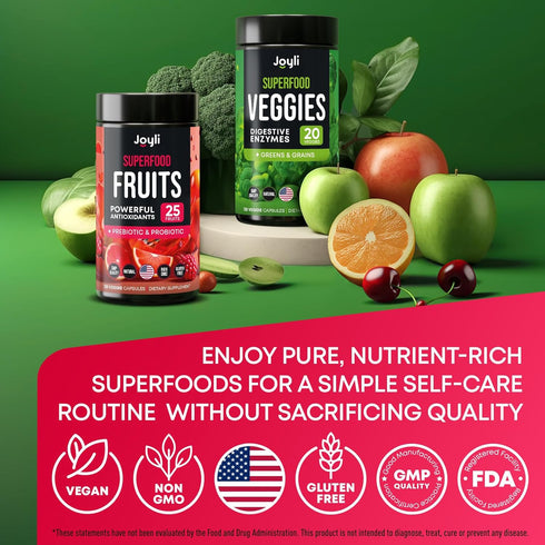 Fruits and Veggies Supplement - High Fiber Supplement for Immunity, Gut & Energy - Super Reds & Super Greens Supplements with Marshmallow Root - 2...