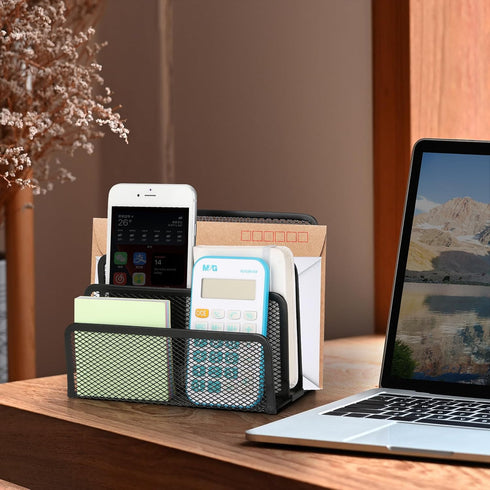 2 Pieces Desk Mail Organizer, Metal Mesh Small File Holders Letter Organizer, Bill/Document/Filing/Folders/Paper Organizer for Desktop (BLACK-2PCS...