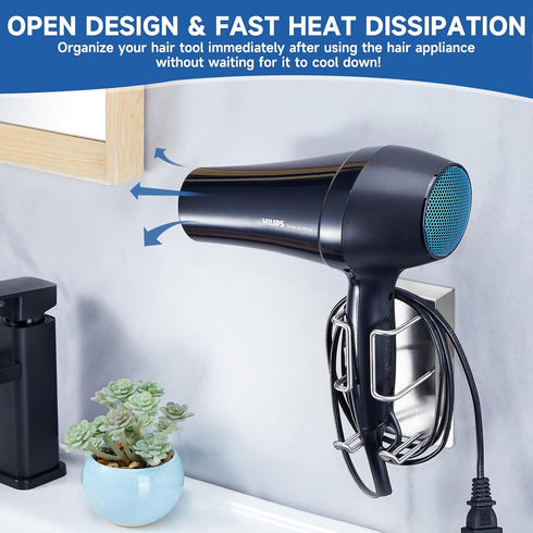 Hair Dryer Holder Compatible with Dyson Airwrap, XILIMEN Wall Mounted No Drilling Required Straightener Holder, Stainless Steel Curling Iron Holde...