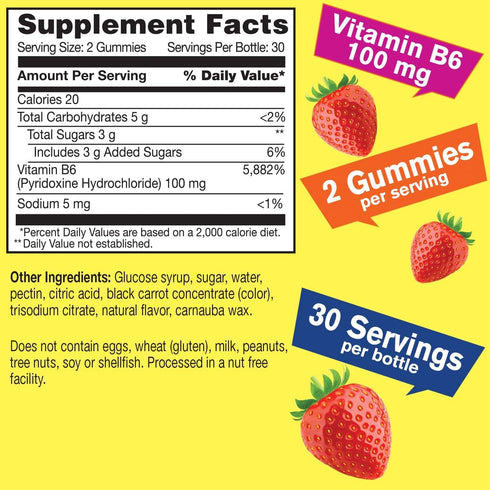 High Potency Vitamin B6 Gummies - Promotes Nerve Health, Cognitive Function, Mood Regulation, Immune Support, and Cardiovascular Health - Vegan, N...