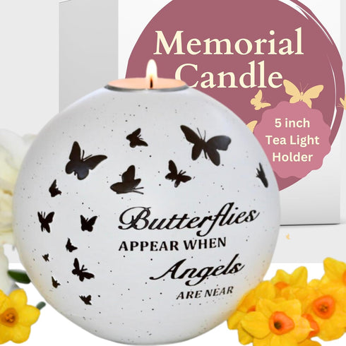 Butterfly Memorial Candle Holder - Sympathy Gift for Loss of Loved One, Remembrance Candle Holder for Bereavement, Grief & Comfort – 5 x 5 Inch...