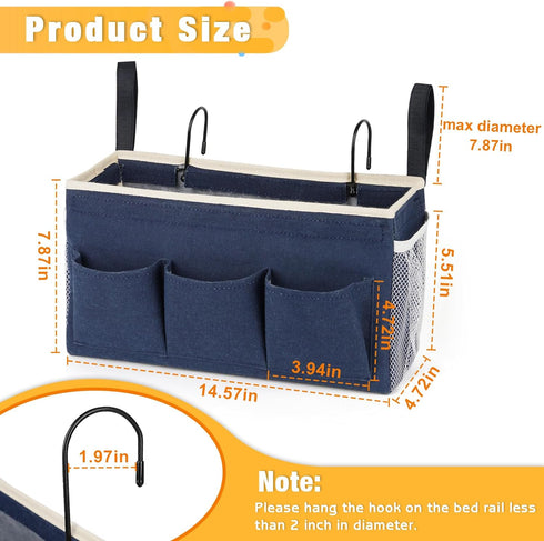 Bedside Caddy Bedside Organizer Bedside Storage Caddy with Fixed Straps and Water Bottle Holder for Home College Dorm Bunk Bed Hospital Bed Crib B...