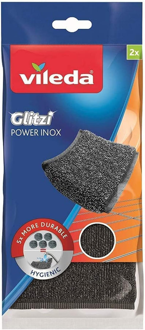 Vileda Glitzi Power INOX Steel Sponge for Stubborn Dirt, 2 Pieces...