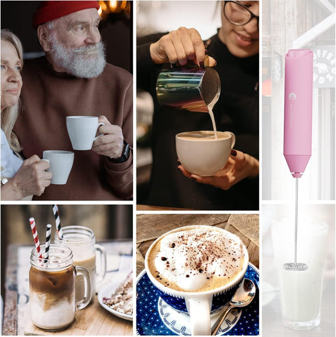 Powerful Milk Frother Handheld Foam Maker, Mini Whisk Drink Mixer for Coffee, Cappuccino, Latte, Matcha, Hot Chocolate, No Stand, Pink...