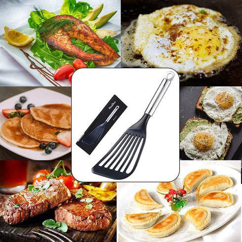 KSENDALO Thin Kitchen Spatula Turner for Egg,Fish, Slotted Flexible Plastic Spatula for Nonstick Cookware, Idea Kitchen Utensil for Egg, Bacon, Fi...