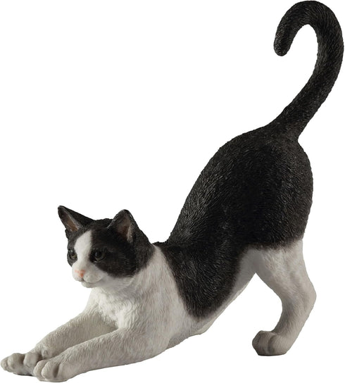 Veronese Design 4 7/8 Inch Black and White Cat Stretching Resin Hand Painted Figurine...
