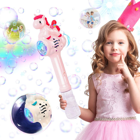 Bubble Wand for Kids, Rainbow Horse Bubble Machine Blower Maker Toys with Light, Outdoor Party Birthday Gifts for 1 2 3 4 5 6+ Years Old Toddlers ...