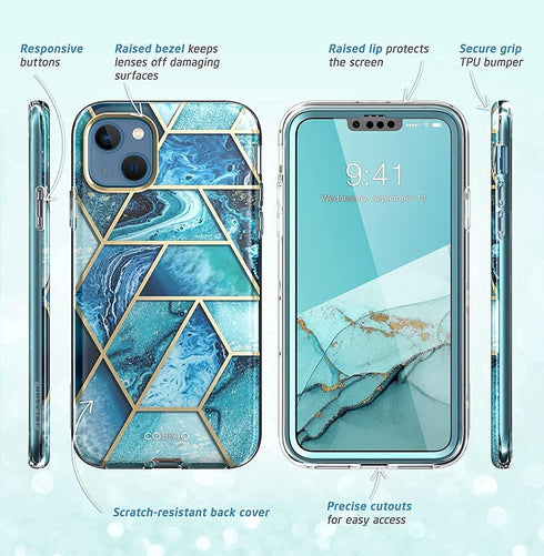 i-Blason Cosmo Series Slim Full-Body Protective Case for 6.1-Inch iPhone 13 (2021 Release), Ocean Blue...