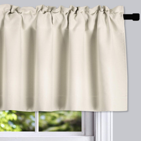 DONREN Cream Beige Curtain Valances for Kitchen 42 x 12 Inches Long Room Darkening Rod Pocket Valances (2 Panels)...