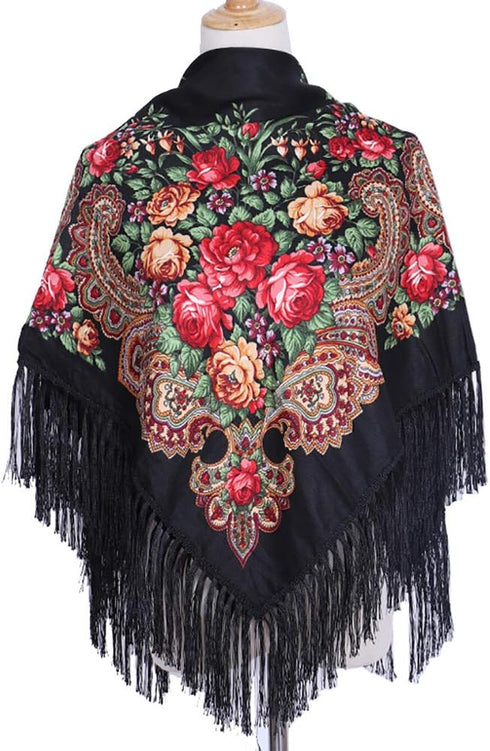 Gudessly Women's Traditional Scarf Wrap Tassel Shawl Fringes Neck Head Shawl Retro Scarf Floral Poncho Printing Shawl...