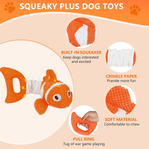 Squeaky Dog Toys, Durability Interactive Tug of War Puppy Toys for Indoor and Outdoor Play - Stuffed Pet Dog Toys with Soft Fabric Suitable for Sm...