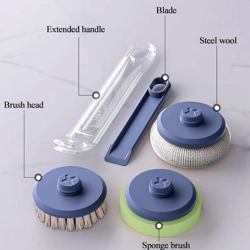Dish Brush with 3 Multifunctional Replacement Heads for Kitchen Cleaning, Built-in Scraper Scrubber for Cleaning Pots and Pans, Sink (White)...
