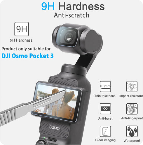 FiTSTILL 3pcs Lens Protector+3pcs LCD Screen Protector for DJI Osmo Pocket 3 Camera,0.24mm 9H Hardness Ultra-Clear Tempered Glass Film Guard Touch...