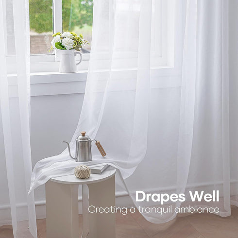 Anjee White Sheer Curtains 45 Inches Long 2 Panels Set Rod Pocket Window Treatment Sheer Voile Drapes for Kids Room Bedroom Living Room Kitchen, 5...