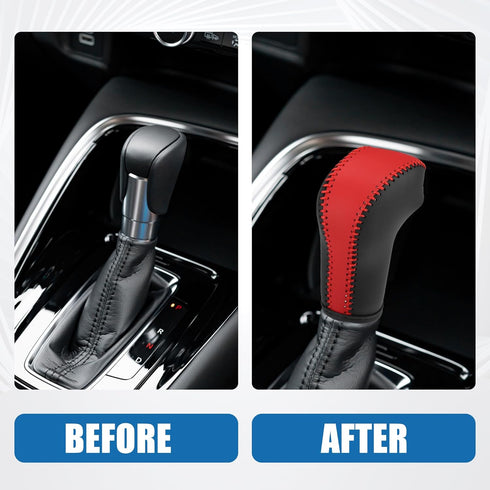 Gear Shifting Knob Cover Automatic Transmission Lever Trim for Porsche Cayenne 2011-2018 Faux Leather Black Red...