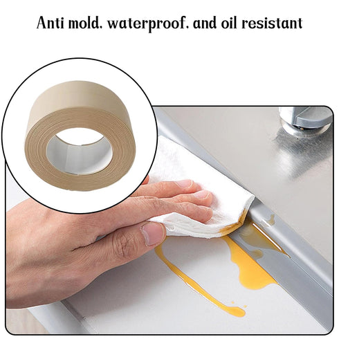 Waterproof Caulk Tape Sealant Strip, 1.5"W x 10.5'L PVC Sealing Tapes for Kitchen Bathroom Bathtub Countertop Toilet Sink (Beige)...