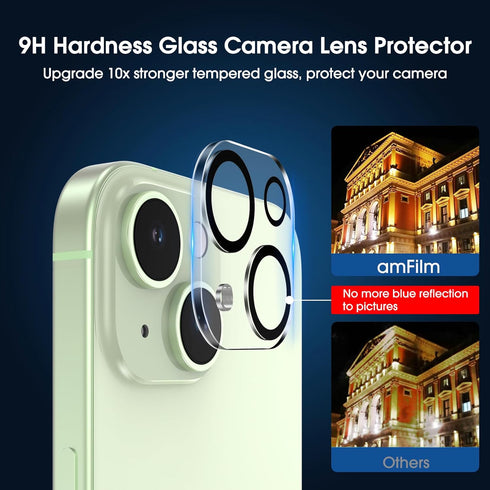 amFilm OneTouch 2+2 Pack for iPhone 15 Plus 6.7" Screen Protector Tempered Glass with Camera Lens Protector, Easiest Premium Installation Kit, Bub...
