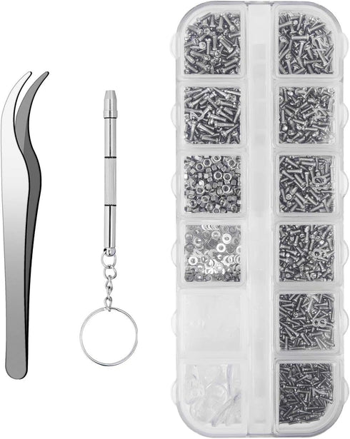1100Pcs Eyeglasses Repair Kit, Tiny Sunglasses Screws, Glasses Screws and 5 Pairs Nose Pads with Micro Screwdriver Tweezer for Watch Clock Spectac...