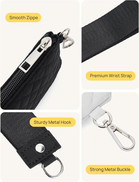 Telena Mini Zip Around Wristlet Wallets for Women Coin Purse Wristlet Keychain Dual Pouch Wallet Black Gray...