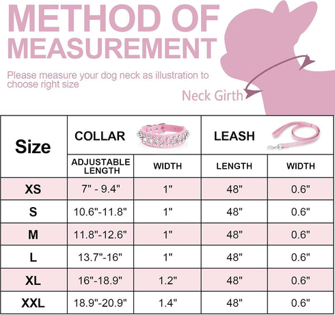 Dog Collars for Medium Dogs with Leash, Epesiri Spiked Dog Collar for Large Dogs, Girl Pink Dog Collar, Studded Rivet Pit Bull Leather Dog Collar ...