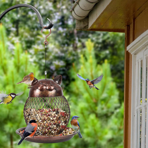 Outside Wild Bird Feeder, Heavy Duty Metal Frame Squirrel Proof Bird Feeders Hanging for Garden Yard Outdoor Decoration, Cute Cat Shaped...