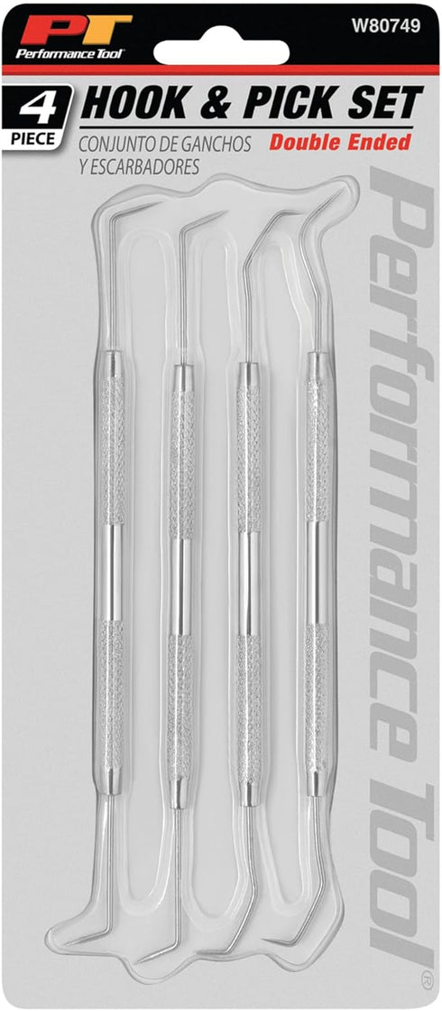 Performance Tool W80749 4-Piece Precision Pick & Hook Set with Stainless Steel Tips - Ideal for Jewelers, Mechanics, Fishermen, Gun Repairs, and M...