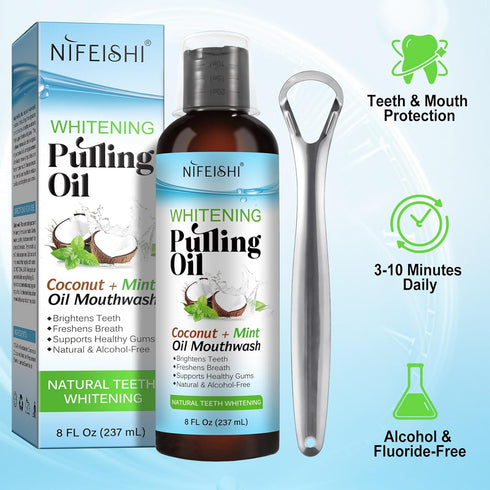 Coconut Oil Pulling Mouthwash Peppermint Ayurvedic with Vitamin D, E, K2, Alcohol Free for Teeth Whitening, Helps with Fresh Breath, Mouthwash for...