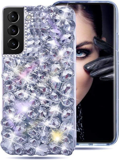 Bonitec Compatible with Galaxy S21 Case 3D Glitter Sparkle Bling Case Luxury Shiny Crystal Rhinestone Diamond Bumper Clear Gems Cute Protective Gi...
