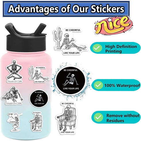Skull Sticker,62Pcs Skeleton Stickers for Kids -Halloween Sticker Waterproof Vinyl Stickers for Adults Teens Spooky Stickers Stickers for Doodles ...