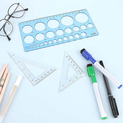 Circle Template, 3 PCS Geometry Set Stencils Circle Stencil Scale Ruler Drafting Tools Clear Ruler Set Squares Small Ruler Circle Drawing Tool for...