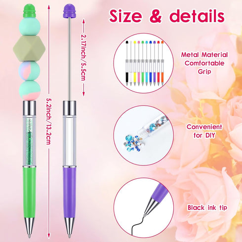 30 Pcs Plastic Beadable Pens 2 in 1 Stylus Bead Pen Empty Tube Floating Black Ink Bead Pens with 30 Pcs Black Refills for DIY Making Gift Kids Stu...