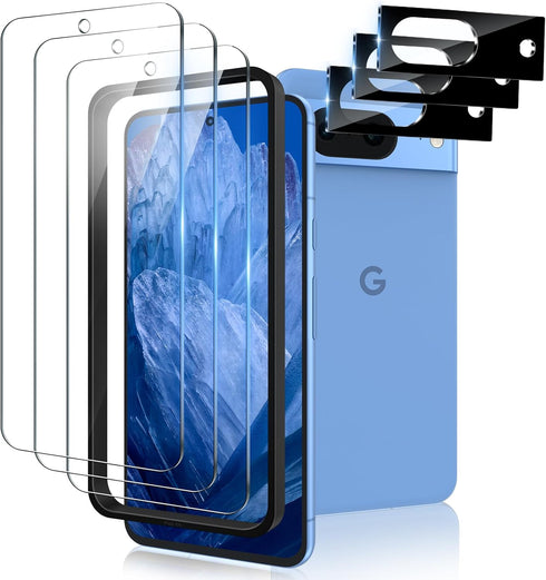[3+3 Pack Screen Protector For Google Pixel 8A 5G, 3 Pack Google Pixel 8A Screen Protector & 3 Pack Camera Lens Protector, Rapid Adsorption, Full ...