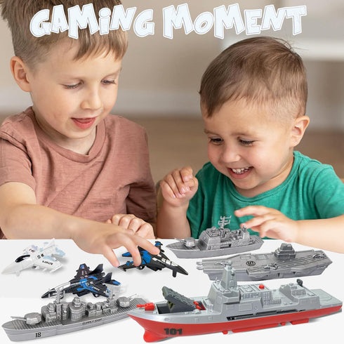 Military Naval Vessel Naval Ship with Launching Cruise Missile and Battle Ship Group, Small Scale Pull Back Fighter Jet, Ideal Gift Army Toys Set ...