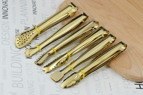 Gold Plated Mini Serving Tongs Set 6-Inch Appetizers Tongs Stainless Steel Small Sugar Cube Tongs Ice Tongs, Set of 6...