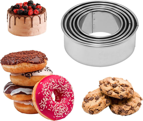 5 Different Sizes Stainless Steel Round Cookie Cutter for Baking Rolled Edge Cookie Circle Biscuit Cutters Ring Cutter Molds for Making Donuts, Bi...