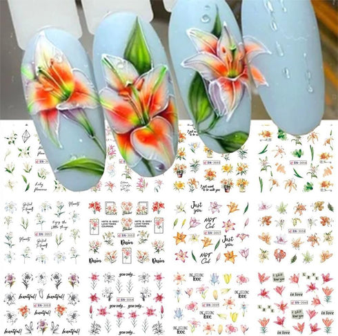 Flowers Nail Art Stickers Spring Blossom Water Transfer Nail Decals Flowers Water Transfer Nail Stickers Yellow Flowers Nail Art Design Decals for...