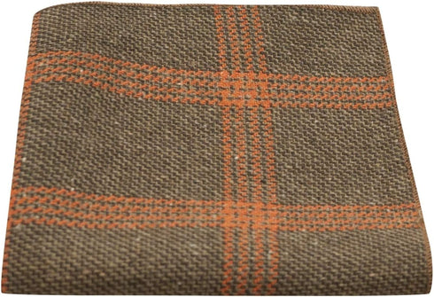 King & Priory Biscuit Brown & Orange Birdseye Check Pocket Square, Handkerchief...