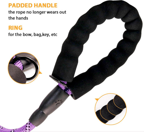 Heavy Duty Dog Leash with Soft Padded Handle 4/5/6.5/10FT Reflective Rope Dog Leash Comfortable Design Metal Carabiner Clip for Small Medium Large...