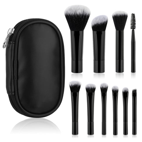 10 Pcs Travel Makeup Brush Set Mini Makeup Brushes Travel Size With Pack Portable Small Eyeshadow Eye Lipstick Foundation Brush Shadow Contour Blu...