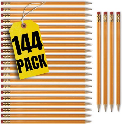 1InTheOffice Pre Sharpened Pencils #2, Pencils with Eraser, 2 HB, Wood-Cased, Black Lead, Yellow Barrel (144)...