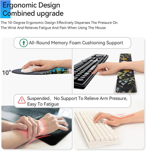 Ospelelf Ergonomic Wrist Rest, 3 in 1 Comfortable Mouse and Keyboard Wrist Support Set, Memory Foam, PU Base Non-slip Wrist Support for Desk, Offi...